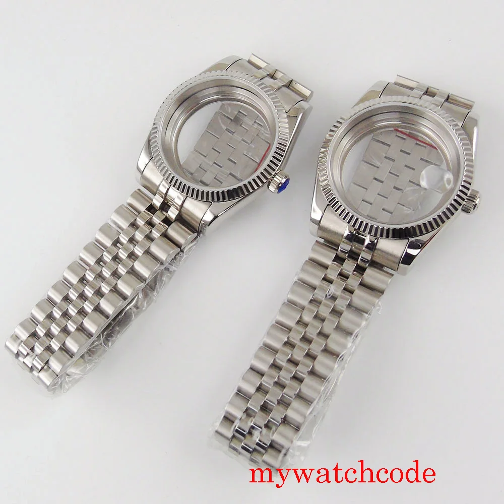 36mm Parnis 316L Stainless Steel Watch Case Fit Miyota 8215 ETA 2836 Automatic Movement Jubilee Strap Glass Case Back Watch Part