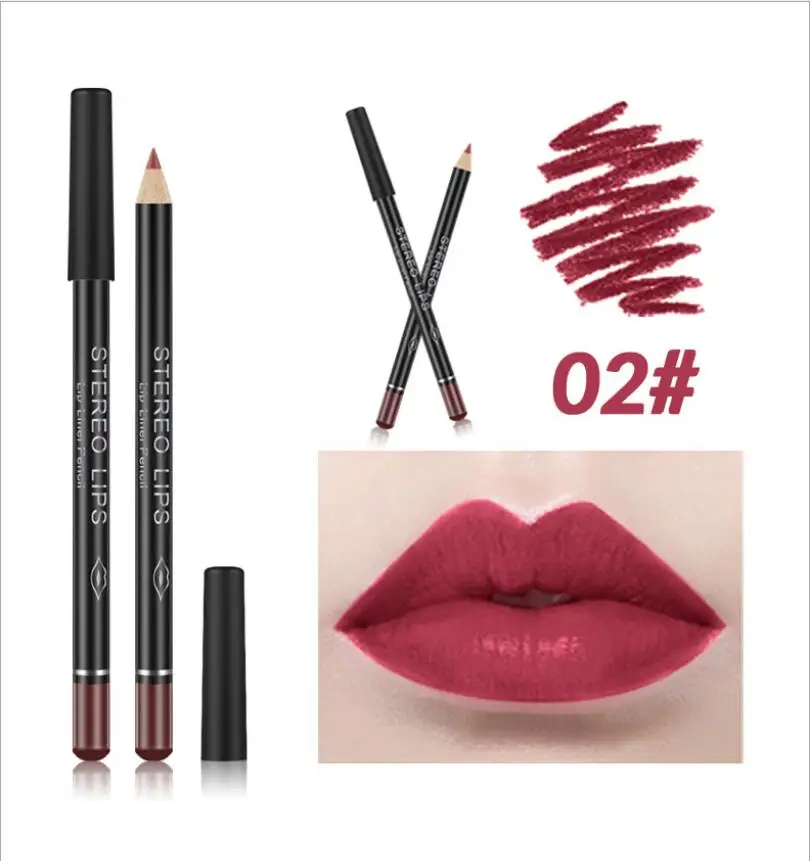 12 cores elegante lápis delineador labial à prova dwaterproof água duradouro lápis delineador cor preta sexy fosco vara beleza maquiagem cosméticos t1050