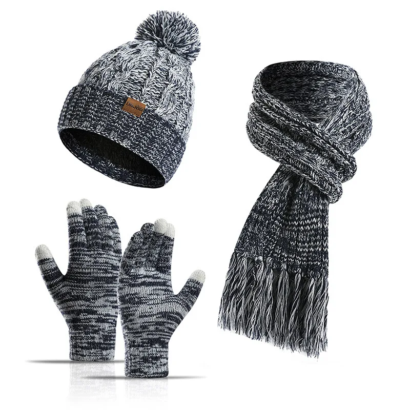 Unisex Hut Schal Handschuh Set Winter Frauen Gestrickte Warme Hut Quaste Schal Touchscreen Handschuhe Verdicken Warme Handschuhe Beanie Hut WF202