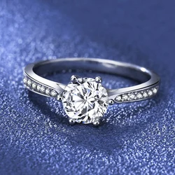 1.0 Carat Moissanite Diamond Solitaire Ring In White Gold With Side Diamonds 925 Sterling Silver Crown Design Wedding Rings