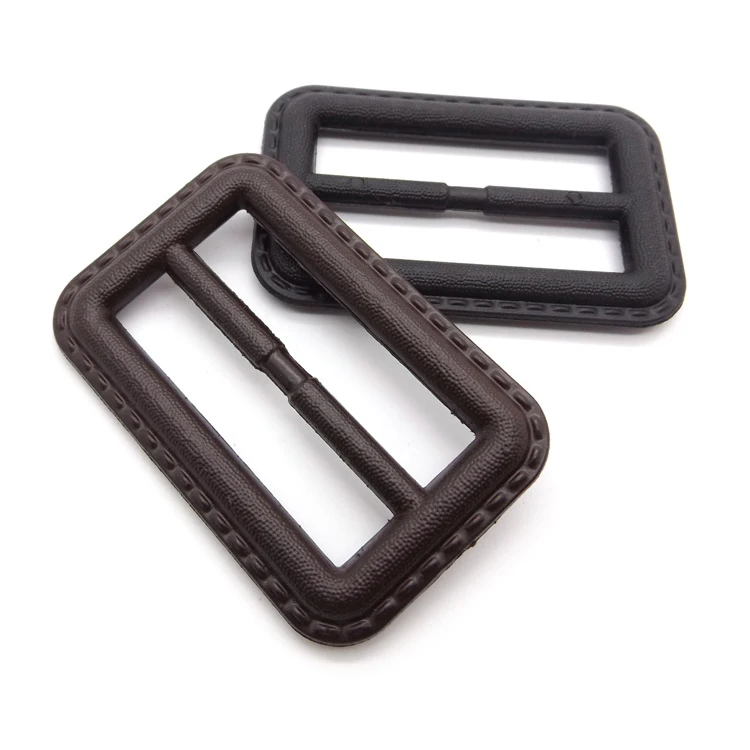 Coffee Buttons Slider Black Imitation Leather Buckle, Adjustment, Three Gear Belt, Skirt Buckle, DIY Sewing Accessories, 2Pcs