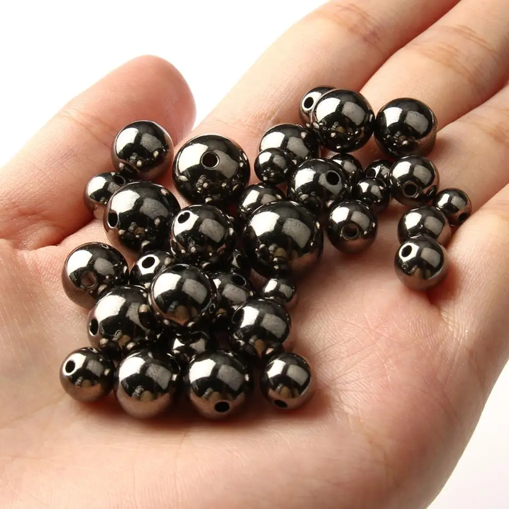 Cuentas espaciadoras de bolas lisas para la fabricación de joyas, abalorios chapados en Metal de 30-500 piezas, 3, 4, 5, 6, 8, 10, 12mm, negro, CCB