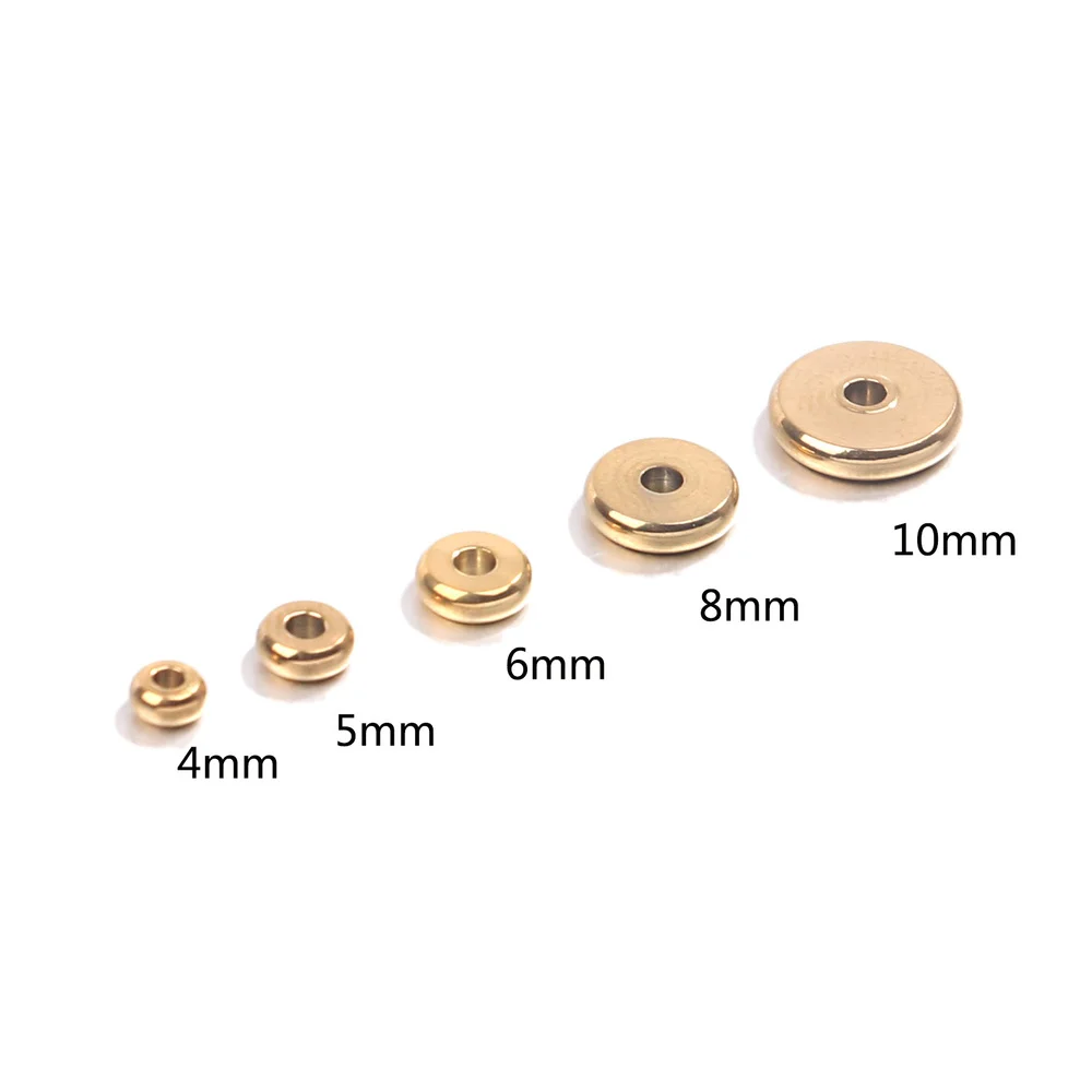 20pcs/lot Gold 4 5 6 8 10mm Stainless Steel Flat Round Bead Loose Spacer Beads for DIY Jewelry Making Accessories Wholesale