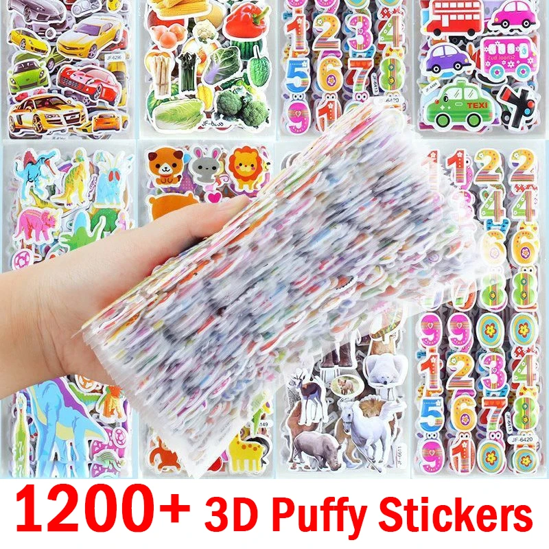 20 Sheets 3D Stickers for Kids Toddlers 1200+ Vivid Puffy Children Stickers Boys Girls Teachers Reward Craft Scrapbook Gift Toys