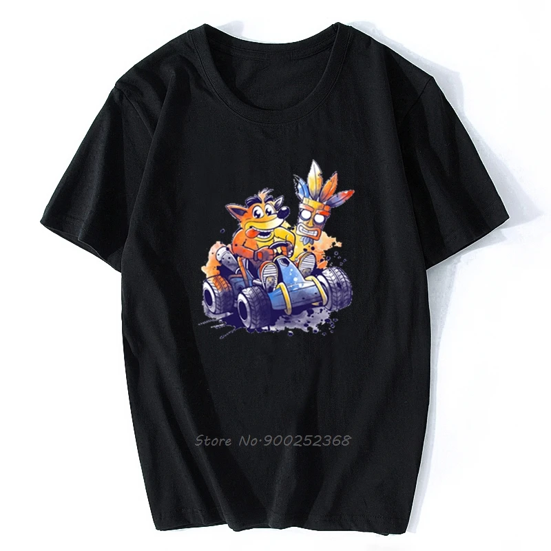 Crash Bandicoot T Shirt Team Racing Childhood Hero Vintage Digital Print EU Size Camisetas Video Games Cotton T Shirt Men Tees