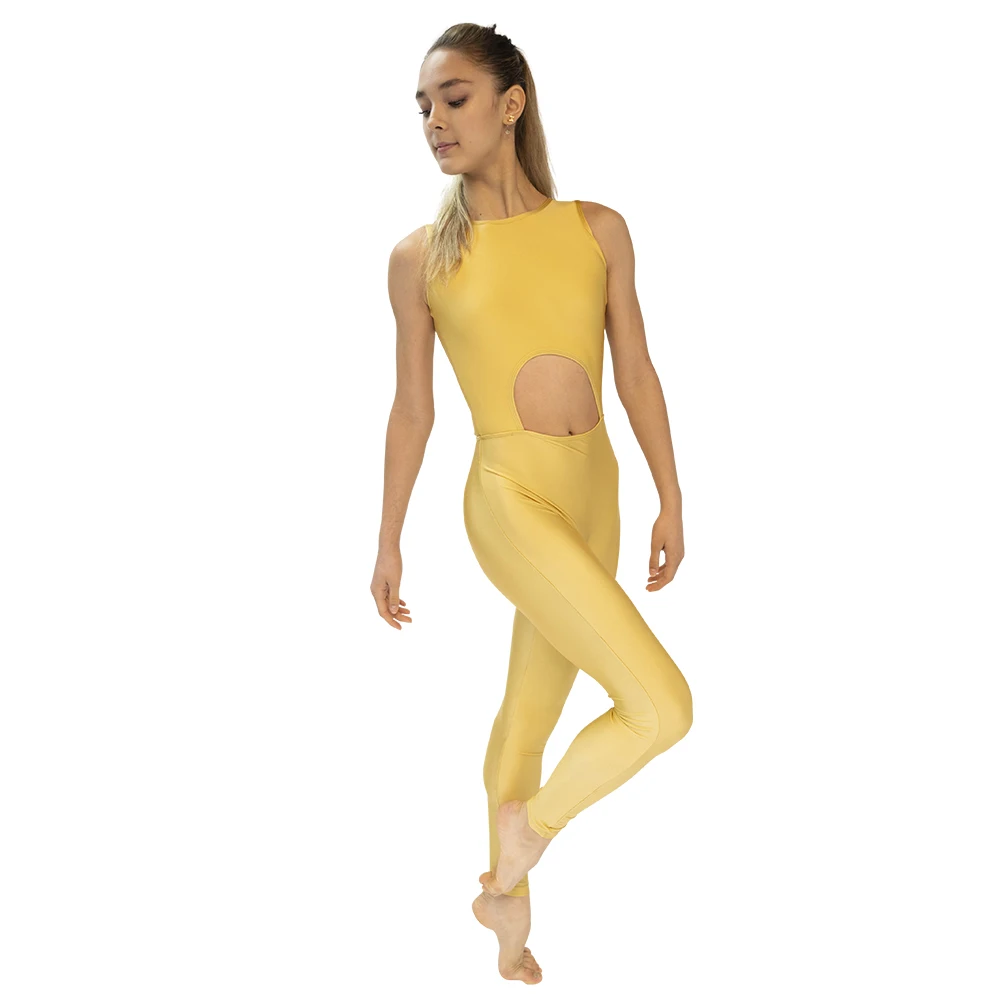 Yellow Nylonlycra Mesh Sleeveless Turtleneck Dance Unitards Gymanstics Long Bodysuit Children Adult Sizes 13 Colors