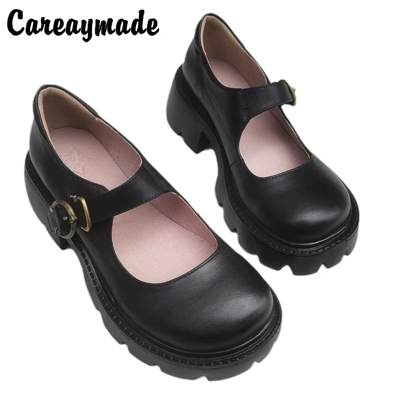 

Careaymade-Genuine Leather Japanese Mary Jane women's shoes light soft middle heel original single shoes pure leather shoes