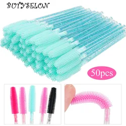 Escovas de cílios descartáveis com silicone microbrush, crystal handle, rímel varinhas, maquiagem ferramenta, escova sobrancelha extensão, 50pcs