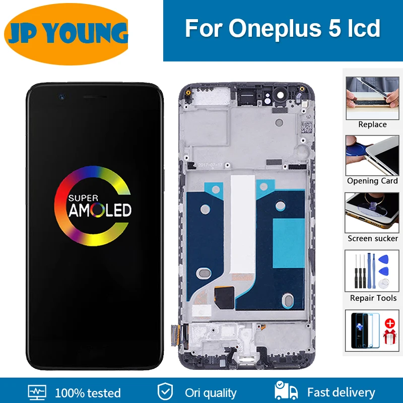 

5.5" OLED AMOLED For Oneplus 5 A5000 LCD Display Touch Screen Digitizer Assembly For OnePlus 5 1+5 LCD with frame Replacement