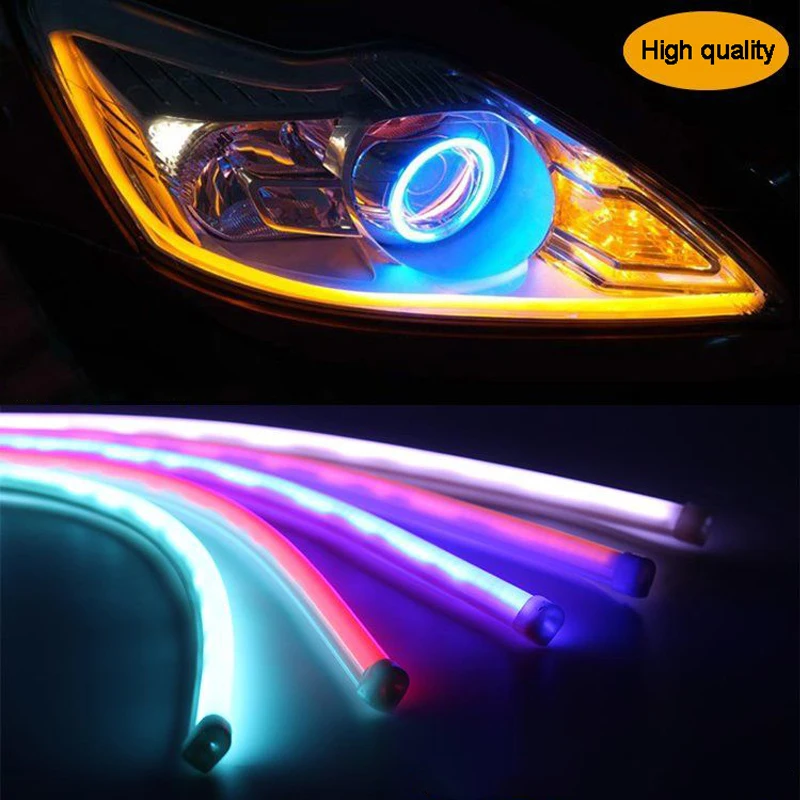 

2Pcs 12V Waterproof Flexible Headlight Accessorie Turn Signals Yellow Headlight Car Styling Bright DRL Daytime Running Lights