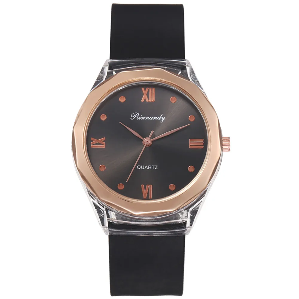 Hot New Student Roman Transparent Case Quartz Watch Ladies Girl Casual Ladies Silicone Watch