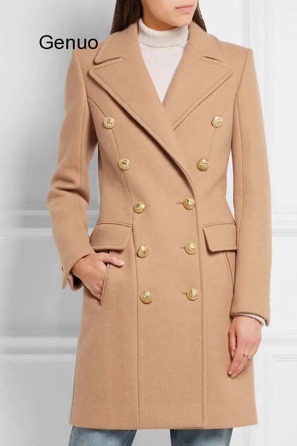 

New Autumn and Winter Woman Handsome Wool Coat Military Ladies' Double-breasted Trench Jacket Slim Woolen Overcoats