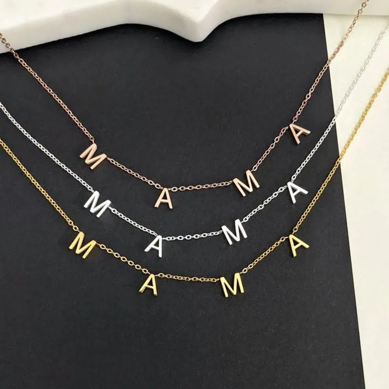 CARLIDANA Mother\'s Day Gift Hot Sale Letter MAMA Necklace for Mom Stainless Steel Gold Color Necklace Jewelry Women Anniversary