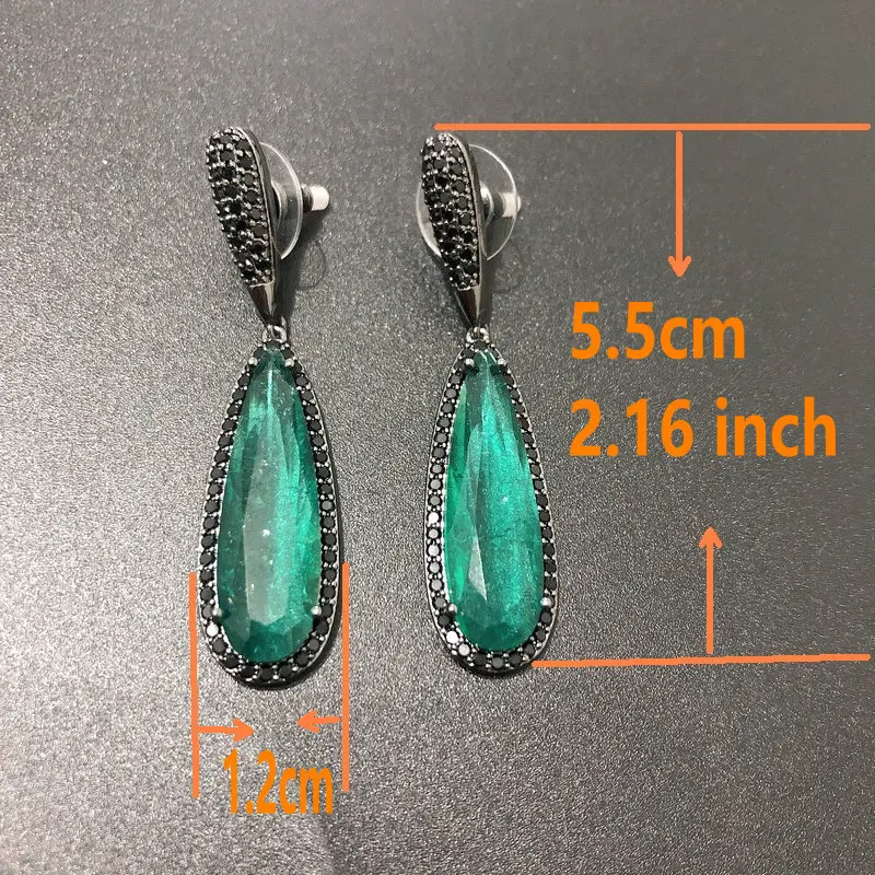 Bilincolor Luxury Vintage Dark Green Cubic Zirconia Drop Earring for Women Wedding Dinner Party