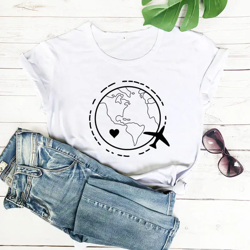 

Travel World Sunmmer Vacation Shirt 2020 New Arrival Summer 100%Cotton Funny T Shirt Wanderlust Shirt Enjoy Travel Shirts