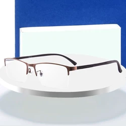 Half Rim Titanium Alloy Frame Glasses For Male Business Style Ultra Light Anti-Blue Light Myopia Eyewears