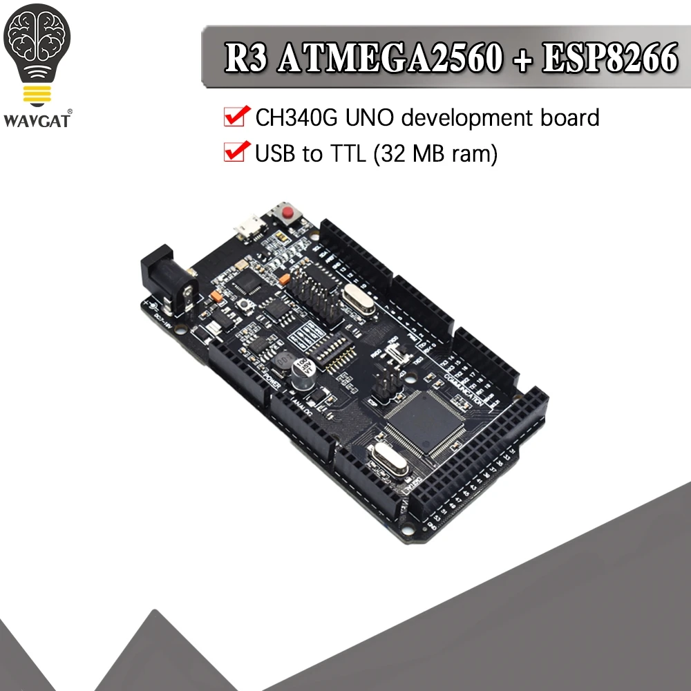 Mega2560 + WiFi R3 ATmega2560+ESP8266 32Mb memory USB-TTL CH340G Compatible for Arduino Mega NodeMCU WeMos Development board