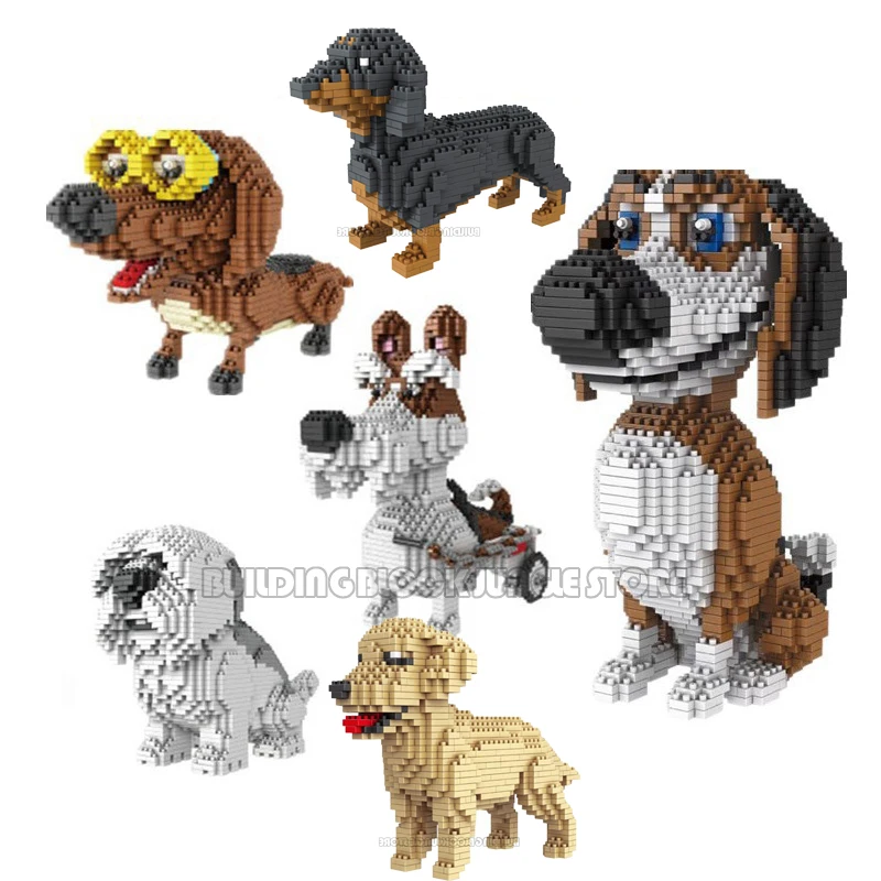 Cartoon Dog Mini Block Beagle Hound Schnauzer Dachshund Sheepdog DIY Building Brick Toy For Kids Box Gift