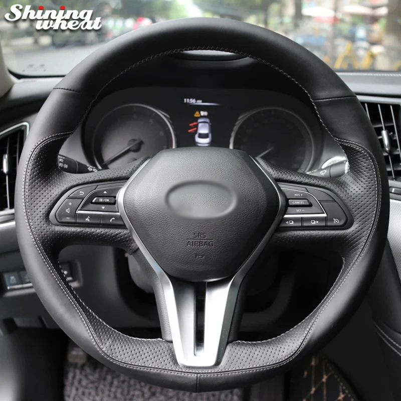 

Shining wheat Black Genuine Leather Car Steering Wheel Cover For Infiniti Q50 2017-2019 Q60 2015-2019 QX50 2018-2019