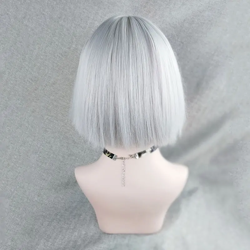 Short Straight Lolita Wigs Synthetic Hair Green pink silver golden Mixed color Cool Girl outlook Wig for Woman Hair Extensions