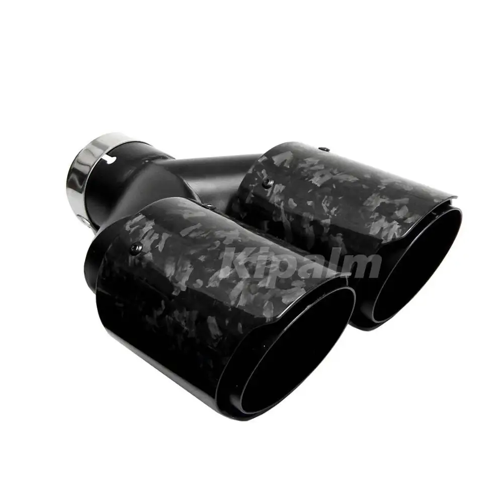 Forging Carbon Fiber + Black Stainless Steel Dual Exhaust Tip Double End Pipe for BMW BENZ VW Golf TOYOTA