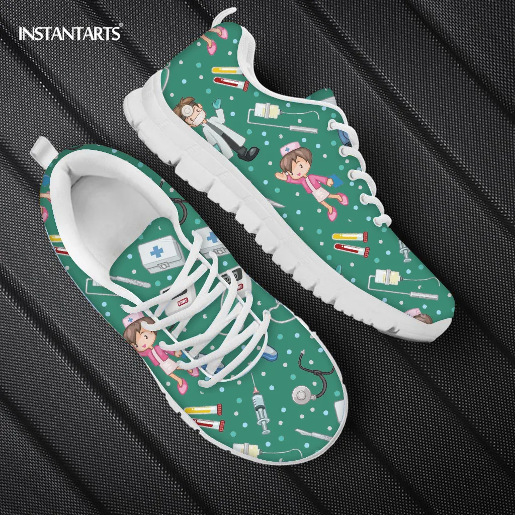 2025 Flats Women Cartoon Doctor Nurse Print Women's Shoes Female Footwear Walk Sneakers Lace Up Jogging Shoes Ladies Sneakers