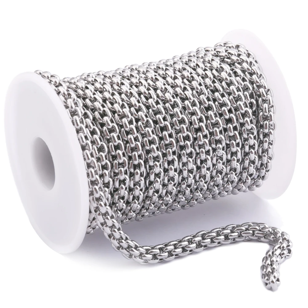 1M Stainless Steel 7mm Width Popcorn Chain Hollow Box Chains DIY for Hiphop/Rock Men Link Necklace Bracelet Making Accessories