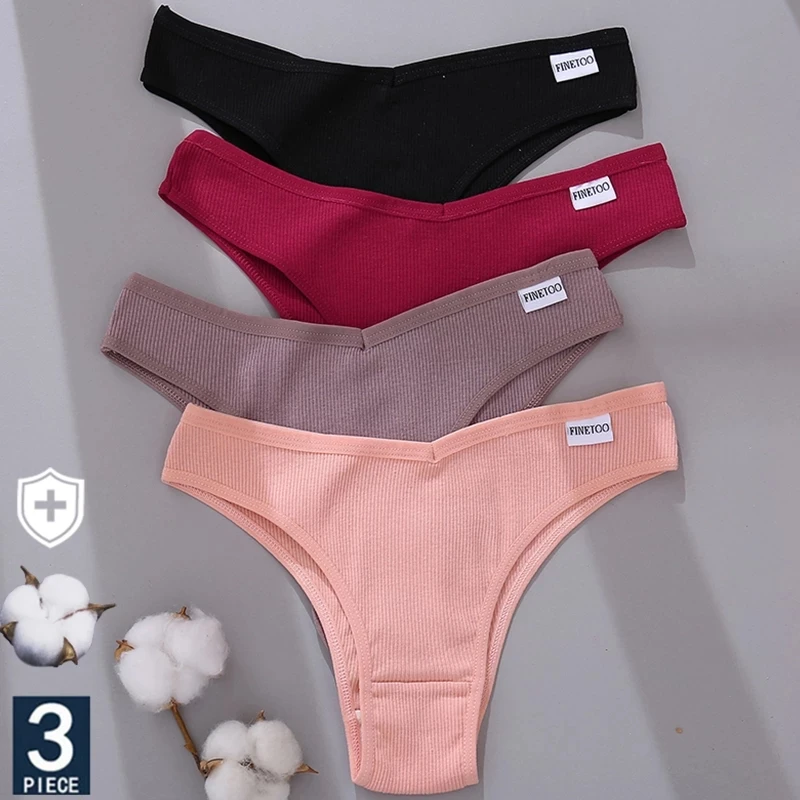 FINETOO 3PCS/Set Women Cotton Lingerie Female Thongs Sexy Underwear For Woman Low-Rise Underpant Women's Panties Bikini Briefs