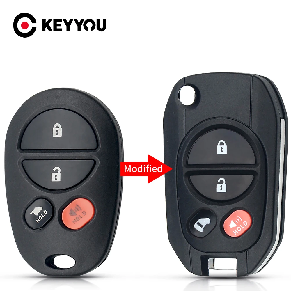 KEYYOU Modified Remote Key Shell Fob Replacement Flip 4 Buttons For Toyota Sienna Avalon Solara Sequoia Highlander 2004-2016