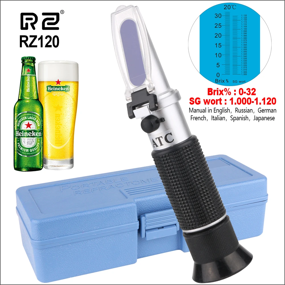 RZ Refractometer Beer Brix Wort Sugar Alcohol Meter 0~30%1.000~1.120 SG Specific Gravity Handheld Tool Hydrometer Tester