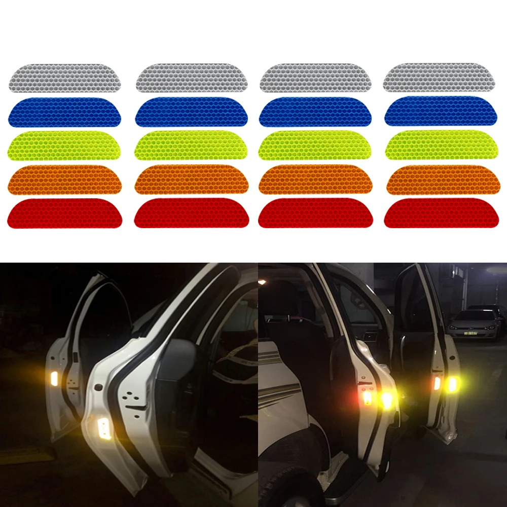 4 Pieces/set Car Warning Tape Safety Mark Reflective Strips Reflective Stickers Car Door Wheel Eyebrow Sticker Decal