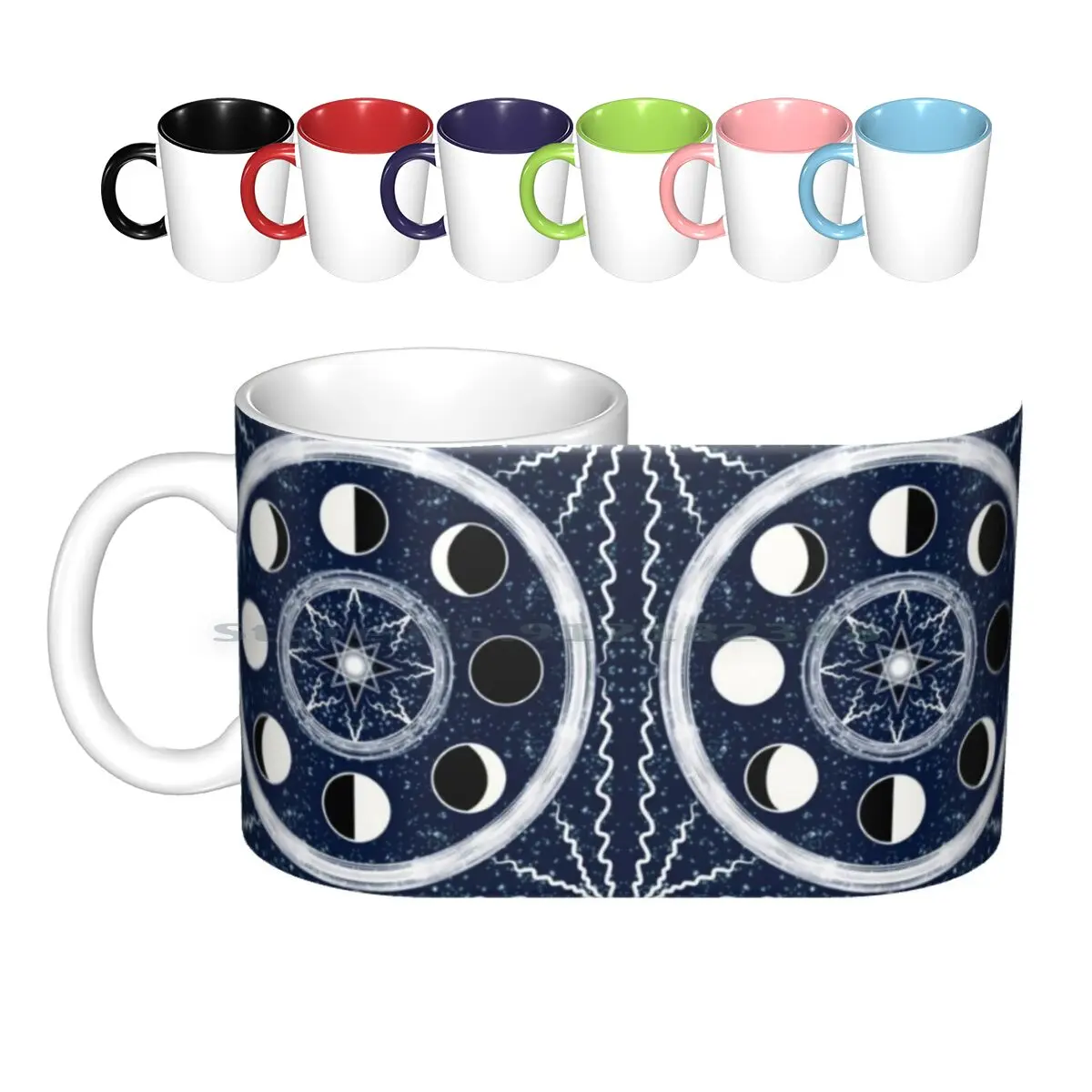 Lunar Phases Ceramic Mugs Coffee Cups Milk Tea Mug Moon Lunar Luna Phases Crescent Waxing Full Moon Newmoon Star Space Orbit