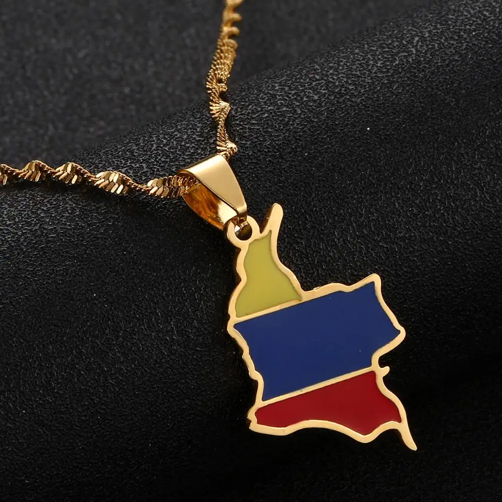 Stainless Steel Enamel Colombia Map Pendant Necklace Trendy Colombian Flag Map Chain Jewelry