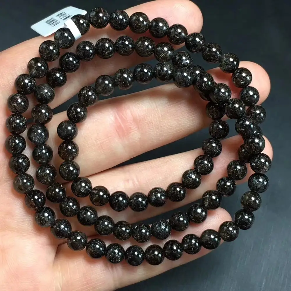 

Natural Black Copper Rutilated Titanium Quartz 3 Laps Bracelet 6mm Crystal Women Men Beads Wealthy Stone Brazil AAAAA