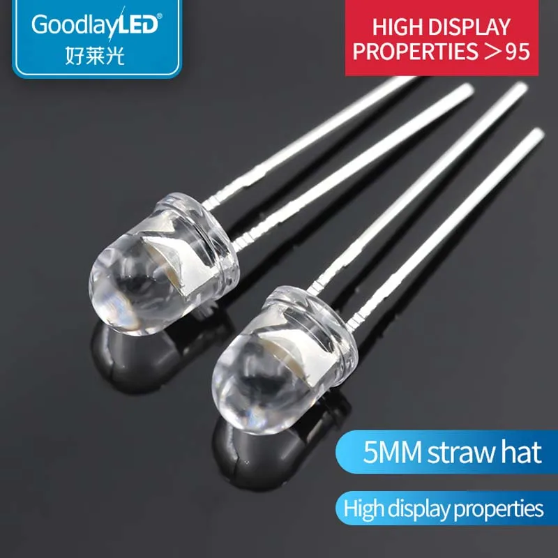 1000PCS 5mm straw hat high display finger short straight plug LED light bead white warm white light-emitting diode