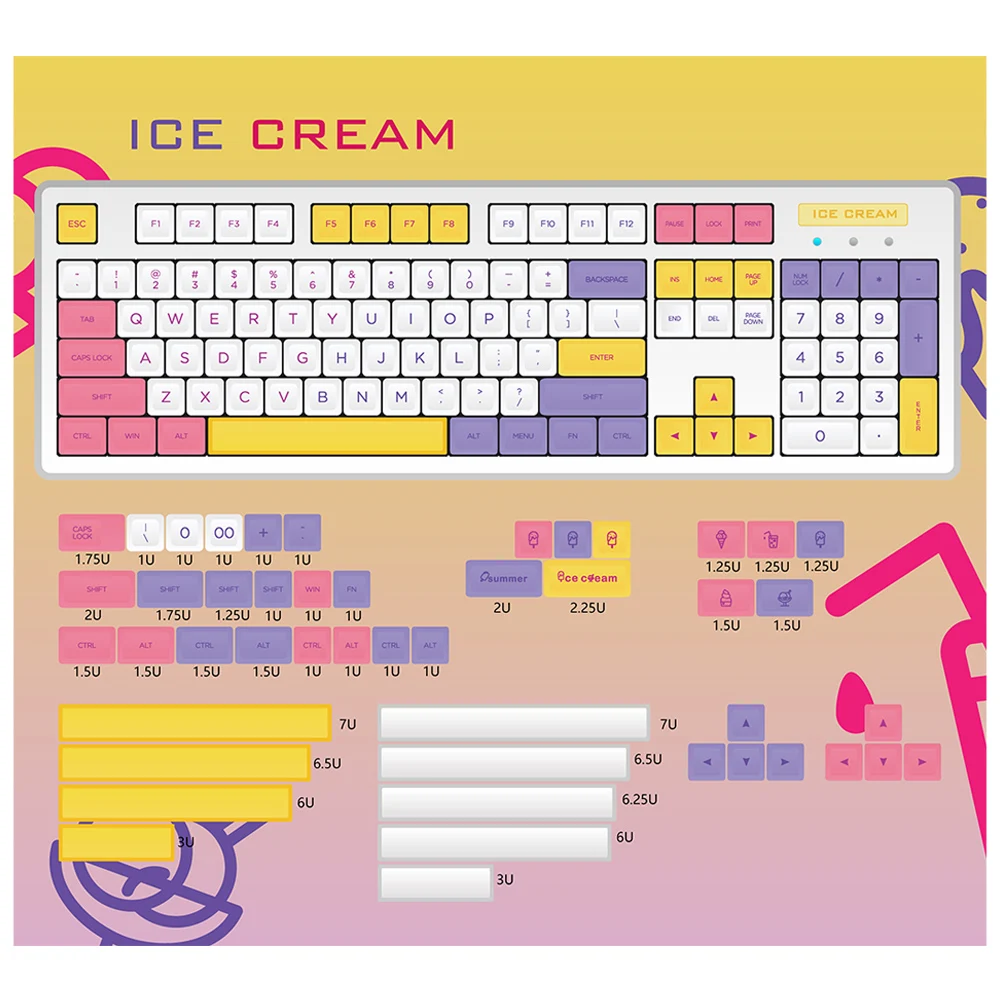 151 Keys Ice Cream Color Design PPT Keycaps For Cherry Mx Switch Mechanical Gaming Keyboard Filco English NP Colorful Key Caps