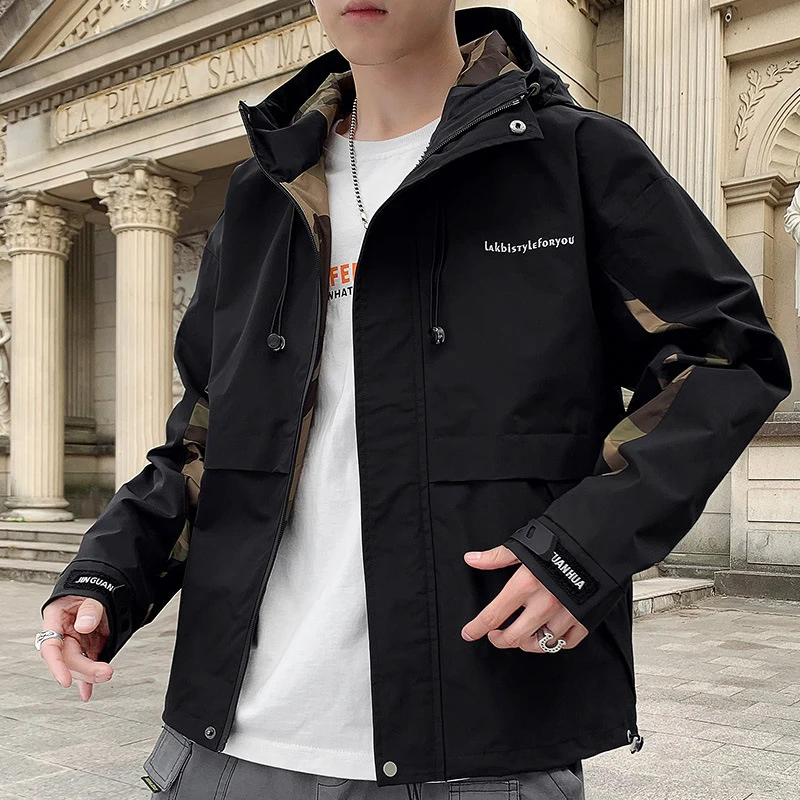 

Hooded Men's Jacket Spring And Autumn New Jacket Men's Youth Trim Panel Contrast Coat Men's Fashion Brand Tooling