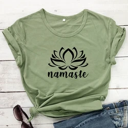 Namaste Lotus Flower T-shirt Aesthetic Summer Women Graphic Vegan Tee Top Funny Lady Yoga Workout Gift Tshirt Drop Shipping