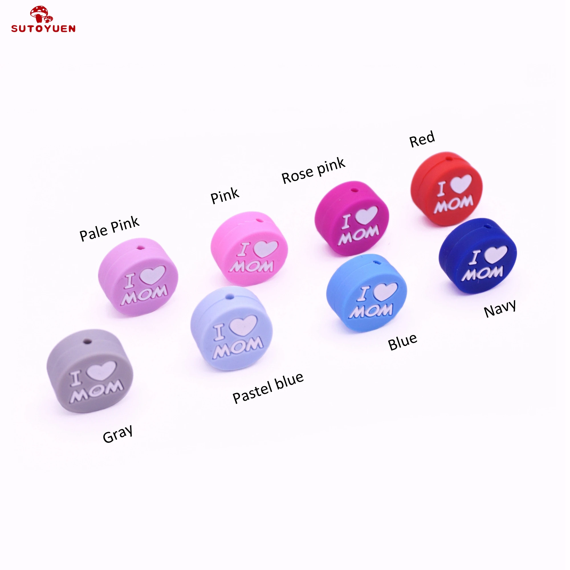 10pcs Silicone Beads 20mm Flat Round I Love Mom Teething Beads Necklace Food Grade Nursing Toys Accessories Gifts Baby Teether