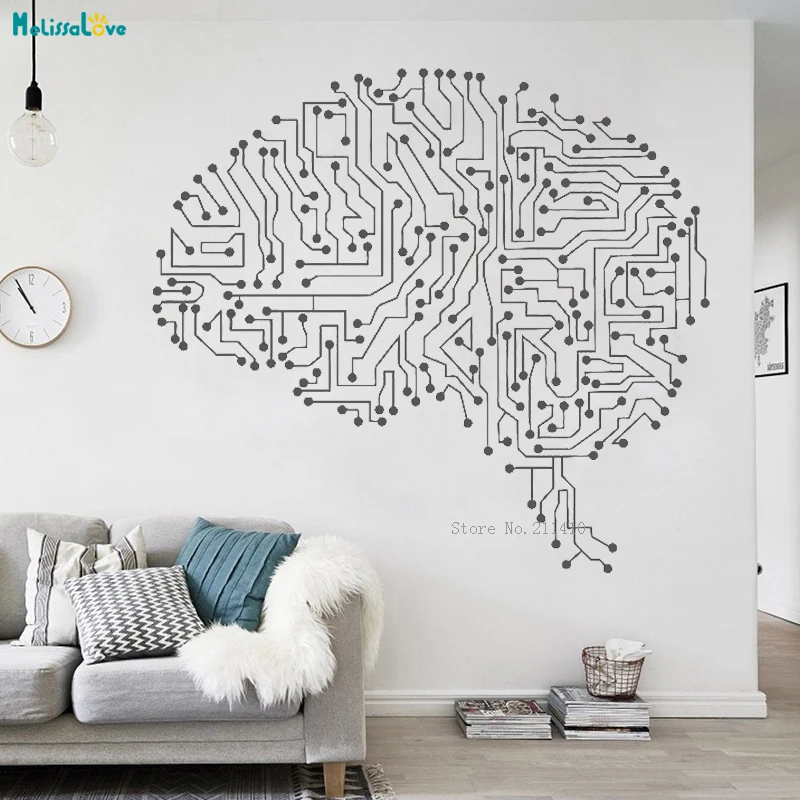 Computer Abstract Brain Mind Vinyl Wall Decal Art Stickers Home Decor Study Living Room Removable Murals Unique Gift YT2211