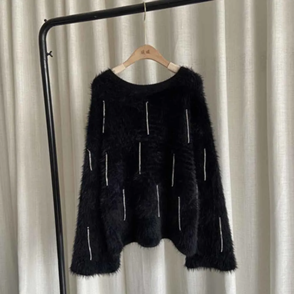 Luxury Designer Brand Knitted Sweater for Women O Neck Mohair White Tassel Black Loose Knitted Pullover Sweater