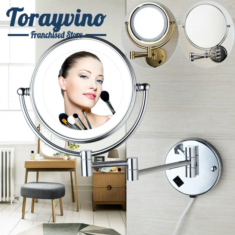 Torayvino Bathroom Wall mounted mirror Vanity Mirror LED Light Can Be Rotated Makeup Mirror Bathroom Mirror