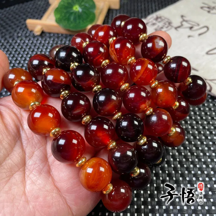 

Natural Brazilian wine red silk wrapped dream agate chalcedony Bracelet exquisite fashion garnet color men's and women Bracelet