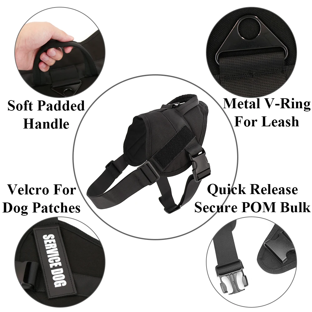 Military Tactical K9 Harness Leash Set Large Big Dog Adjustable German Shepherd Malinois Training Vest for Walking Hunting