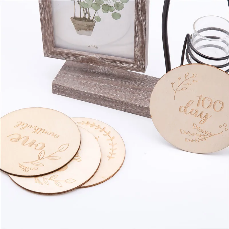 16 Pcs Month Sticke Baby Milestone Memorial Monthly Newborn Kids Photography Engraved Wood Age Card Number Photo Props gifts