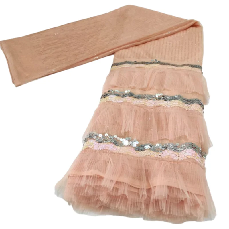

Pink african lace fabric nigerian lace fabric with sequins french tulle lace fabric 2022 high quality for wedding dress
