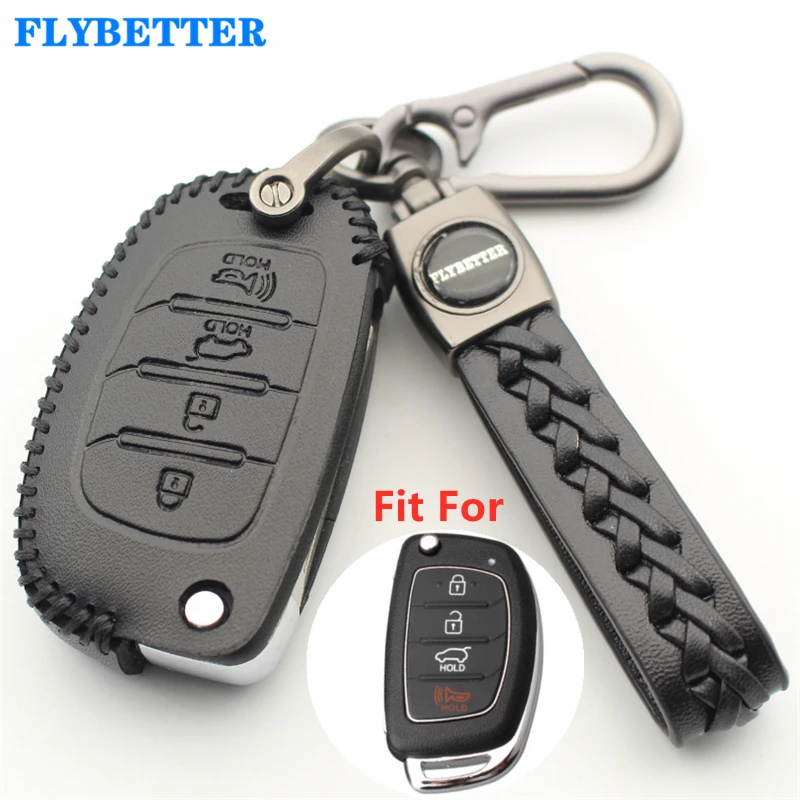 FLYBETTER Genuine Leather 4Button Flip Remote Key Case Cover For Hyundai I40/Azera/Tucson/Elantra/Accent/Sonata/I30/I45  L627