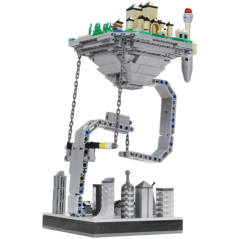 MOC Castle rzeźby zawieszone Gravity klocki dynamiczna fizyka bilans powieść dom cegły high-tech DIY zabawki dla dzieci prezent