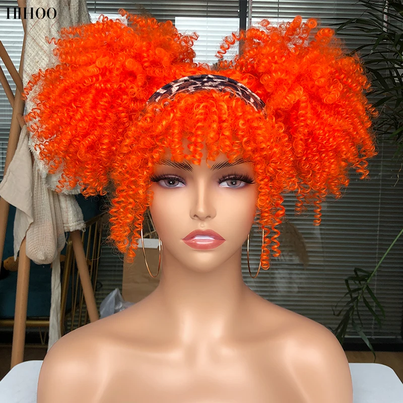 14\'\' Short Hair Afro Kinky Curly Wigs With Bangs For Black Women Synthetic Natural  Brown Mixed Blonde Wig Party Cosplay Daily