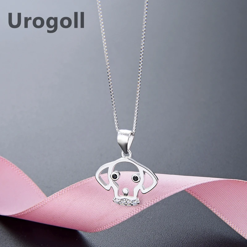 Fashion Women Pure 925 Sterling Silver Necklaces Cute Animal Zodiac Dog Avatar Pendant Zircon Necklaces Chain Jewelry Accessory